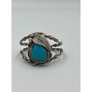 Turquoise and Sterling Silver -  Cuff Bangle Bracelet - Vintage - Ornate